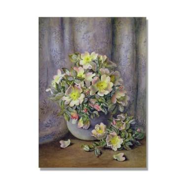Imagem de NHLDZYH Arte em tela floral clássica natureza morta, impressão vintage estilo pintura a óleo, decoração de parede botânica para sala de estar elegante, sala de jantar. C06. 60 x 84 cm. Somente tela