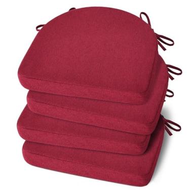 Imagem de Shinnwa Conjunto de 4 almofadas para cadeira de jantar, almofadas antiderrapantes para cadeira de cozinha com laços e capa lavável na máquina, pacote com 4, 43 x 42 x 5 cm, vinho tinto