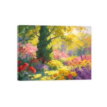 Imagem de Impressão em tela de paisagem de arte de parede - flores de árvore florestal - quadros de pintura de decoração para sala de estar pronta para pendurar 40 x 50 cm 40 x 50 cm tela embrulhada