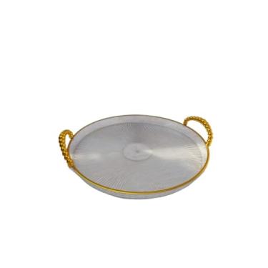 Imagem de Bandejas Com Alças, Para Mesa De Centro Sala De Jantar, Quarto Hotel, Acrílica Cristal Premium(Transparente dourada M)
