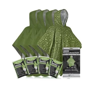 Imagem de aZengear Poncho de sobrevivência de emergência (4 peças) cobertor térmico de folha de mylar para retenção de calor e chuva | reversível com capuz | impermeável, à prova de vento, portátil, mãos livres
