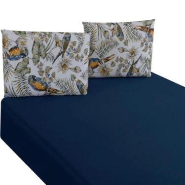 Imagem de Jogo de Lençol Casal Malha 100% Algodão 03 Peças Com Elástico Arara - 