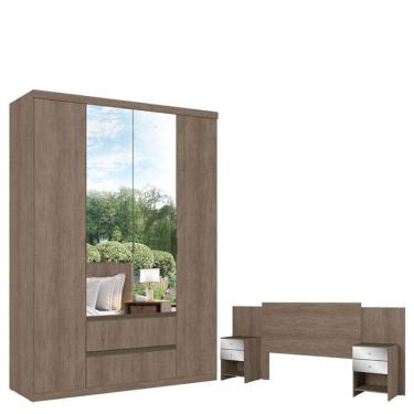 Imagem de Guarda Roupa Solteiro Nobre Slim Glass 4 Portas Rustic Acetinado E Cabeceira Formosa Glass Rustic - Thb