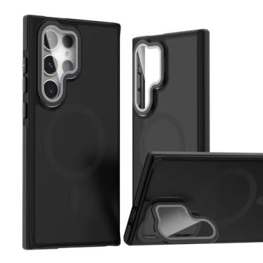 Imagem de POYUFRG Capa magnética para Samsung Galaxy S26 Ultra/S26 Plus/S26, capa fina fosca à prova de choque com proteção de câmera, capa de suporte, preta, S26 Ultra