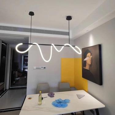Imagem de Luminária pendente LED dimerizável, design moderno e linear para mesa de jantar, com controle remoto e altura ajustável, ideal para ilha de cozinha, sala de jantar e cozinha (preta, 150 cm d