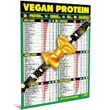Imagem de Ímã de folha de dicas de proteína vegana - Guia de construção muscular de dieta à base de plantas - Tabela magnética de alimentos vegetarianos com alto teor de proteína, uma ferramenta de referência