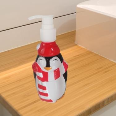 Imagem de KiBcsLic Dispensador de sabonete líquido natalino recarregável para banheiro, condicionador de Natal, detergente para louça, frasco com bomba dosadora para, Pinguim