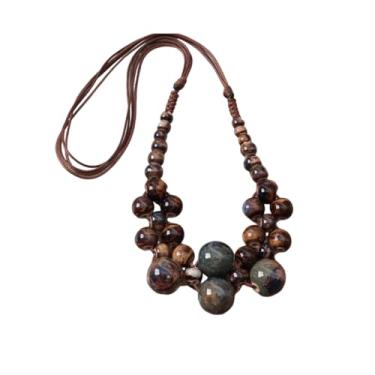 Imagem de Caiyao Colar de contas étnicas de cerâmica grosso, colorido, hippie, boêmio, cordão para mulheres, Cerâmica, Sem Pedra Preciosa