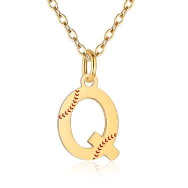 Imagem de RUOOUY Colar feminino com inicial de softball, banhado a ouro 18K, pingente de letra A-Z, joias de softball, acessórios esportivos, presente de Natal para namorada, filha, Aço inoxidável, Sem Pedra