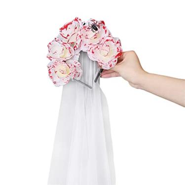 Imagem de Tiara com Véu de Halloween para Cosplay Traje Rainha Coroa Floral Acessório Cabeça Design Rosa Aranha e Fio Meninas Mulheres em Festas Mascaras Carnaval Páscoa Performance Palco Decoração