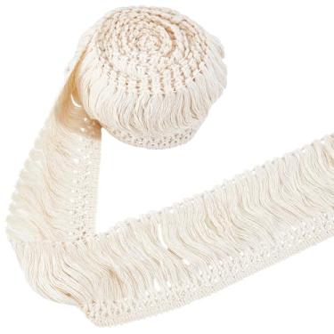 Imagem de GORGECRAFT 78 mm x 4,6 m de algodão franja guarnição boho macramê borla fita vintage bege enfeites de borda de renda para roupas cortina cobertor fronha enfeites DIY costura artesanato decoração de