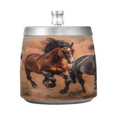 Imagem de STAYTOP Cinzeiro de cavalo de corrida com tampa, cinzeiro de aço inoxidável à prova de vento, sem fumaça, cinzeiro grande para uso externo para decoração de escritório em casa
