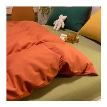 Imagem de x3anggyt5 Conjunto de capa de edredom de algodão - Conjunto de cama de algodão laranja - Conjunto de capa de edredom respirável e macio para todas as estações (laranja + verde feijão, cama de 1,5 m