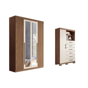 Imagem de Guarda Roupa +cômoda 2 Peças Qc326 Jatoba/areia - Santos Andirá