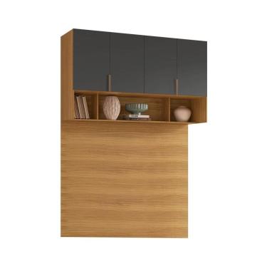 Imagem de Guarda-Roupa Modulado Aéreo com Cabeceira Altezza Clean 4 Portas Freijó e Titânio 170 cm