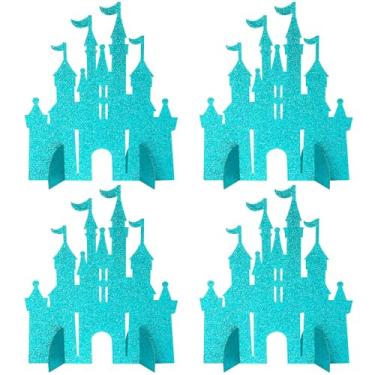Imagem de Rsstarxi 4 Pack Castle Cake Topper Glitter Blue Frozen Cake Topper Princess Cake Decorations for Princess Theme Birthday Baby Shower Party Decorations Supplies