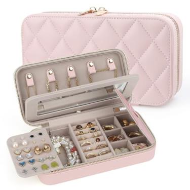 Imagem de Lumayina Estojo de joias de viagem com espelho, organizador de caixa de joias pequena acolchoada para mulheres e meninas, brinco portátil, colar, pulseira, suporte de anel de armazenamento para viagem