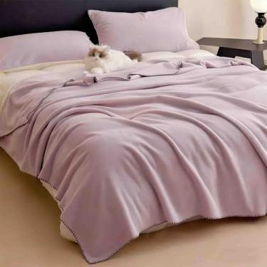 Imagem de JUSHZ Cobertor de lã e mantas fofas para cama cachecol adulto longo casal solteiro para sofá inverno lençóis de cama outono inverno grosso e quente (roxo, 150 x 200 cm)