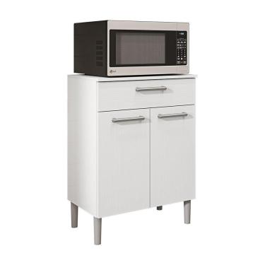 Imagem de Balcão Multiuso Para Forno Microondas 2 Portas E 1 Gaveta Diamond Branco - Pallazio