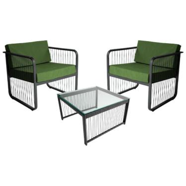 Imagem de Conjunto 2 Poltronas E Mesa Centro Fibra Sintética Santiago Preto-verde