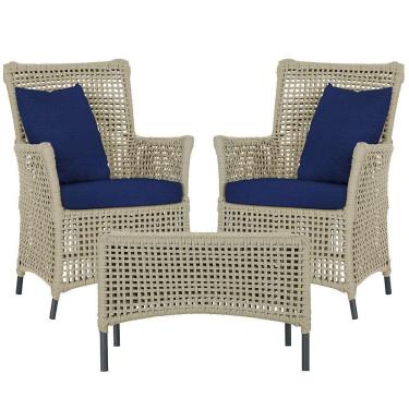 Imagem de 2 Poltronas E 1 Mesa Igapó Alumínio Preta Corda Náutica E10 Rami