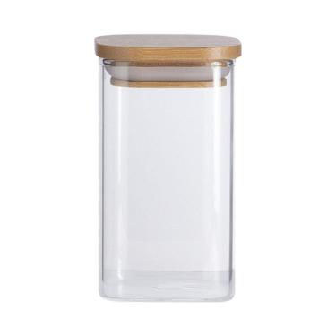 Imagem de Pote De Vidro Com Tampa De Bambu Oikos 250ml Hermético Quadrado