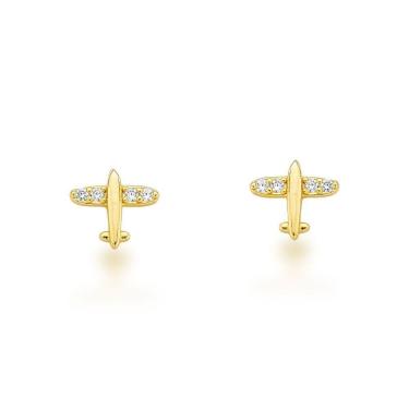 Imagem de Brinco Avião Cravejado Com Zirconias Banhado A Ouro 18k
