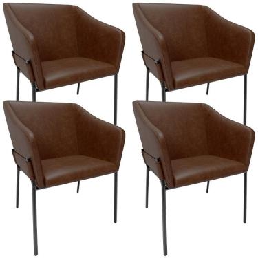 Imagem de Kit 4 Cadeiras Para Sala De Jantar Estar Living Olívia L02 Couríssimo Marrom - Lyam Decor