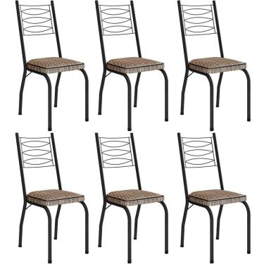 Imagem de Kit 6 Cadeiras Aço Carbono Tubular Metálica Acabamento D-25 Luana Preto-rattan