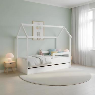 Imagem de Cama Infantil Montessoriana Com 2 Colchões Casinha Auxiliar - Branco
