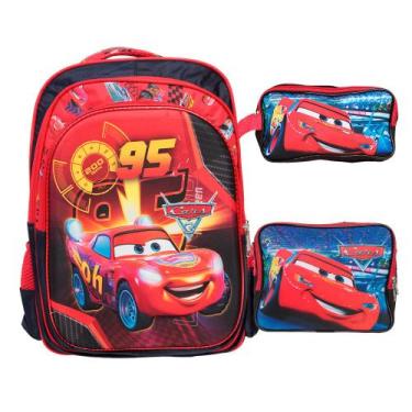 Imagem de Kit Bolsa Escolar Masculina Carros Alça Costas Reforçada - TOYS 2U