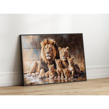 Imagem de Quadros Decorativos com Moldura Acrilico Cristal  Familia Leao Leoa 4 