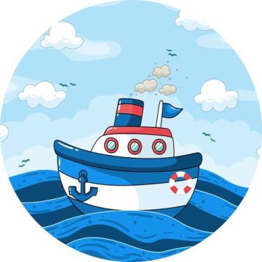 Imagem de Painel de Lona Redondo Barquinho Náutico Mar e Azul - Fabrika De Festa