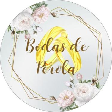 Imagem de Painel de Lona Redondo Bodas de Pérola Flores e Alianças - Fabrika De 