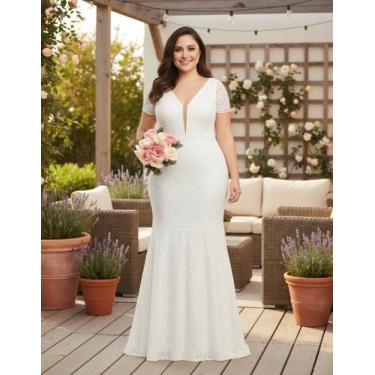 Imagem de Vestido Longo Plus Size 58 Noiva Renda Civil Madrinha Festa - Bella Fe