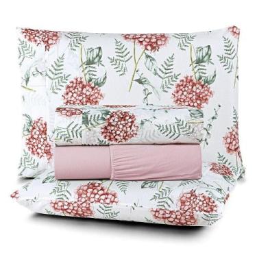 Imagem de Jogo De Lençol Casal Cotton 200 Fios 4 Peças Hortência - Dona Zeze