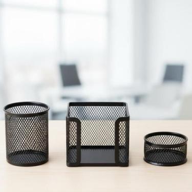 Imagem de Kit 3 peças organizador de objetos caneta lápis aramado preto - Dello
