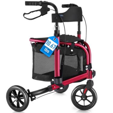 Imagem de WALK MATE Andador De Rolo De 3 Rodas Com Assento Para Idosos Magros, Encosto Acolchoado Andador Dobrável Leve Ideal Para Idosos, Tri-Roda De 8 Polegadas, Mobilidade Moderna, Auxílio Para Caminhada, Al