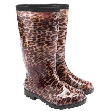Imagem de Bota Galocha Feminina Onça Pvc Cano Longo Impermeável Marrom - Calfor 