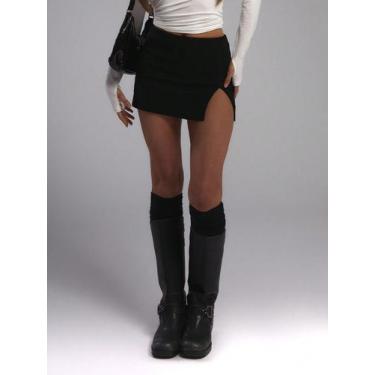 Imagem de Mini Saia Com Fenda Lateral Frente De Alfaiataria Cor:PretoTamanho:PP 