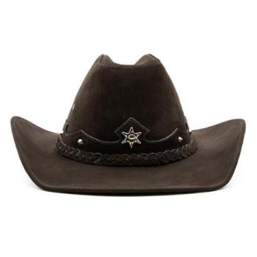 Imagem de Chapeu Country Couro Americano Australiano Aba Arame em Aço Barretos Rodeio Western Boiadeira-Masculino