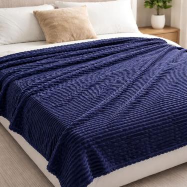 Imagem de Manta Cobertor Casal Relevo Canelado 200 X 180 Cm - Azul Petróleo