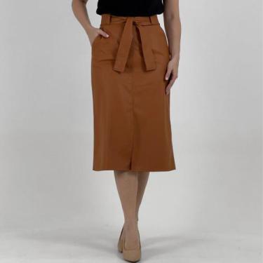 Imagem de Saia Das Ermãs Midi em P.u Feminina, G, Caramelo
