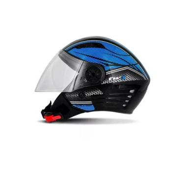 Imagem de Capacete Moto Aberto X Open Preto/Azul Viseira Cristal Inmetro Tamanho