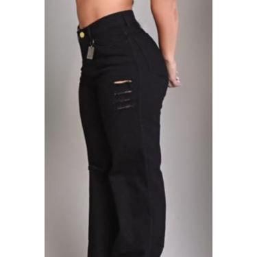 Imagem de Calça jeans adulto feminina super flare cor preta tamanho 42 - Kronics