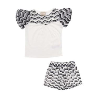 Imagem de Roupa Infantil Blusinha Renda Off Preta e Short Renda Conjunto Milon E