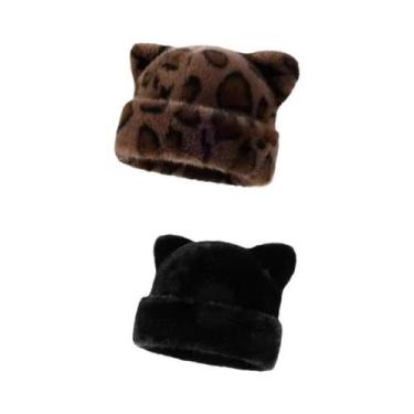 Imagem de Gorro Feminino Com Capuz De Pelúcia Estampa De Leopardo, Quente E Gros