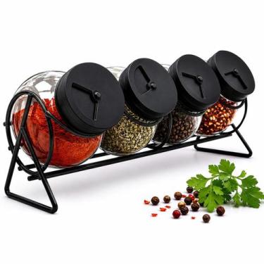 Imagem de Kit Porta Tempero Pote De Vidro 4 Peças 100ml Tampa de Rosca - EM CASA