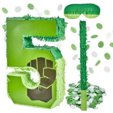 Imagem de Piñata ClockRng Número 5 Verde Super-herói 41 cm Kit