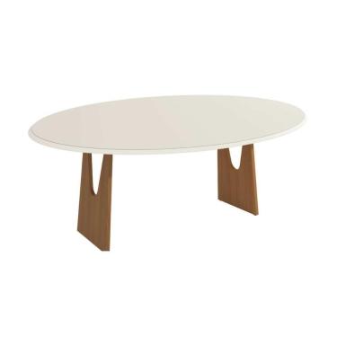 Imagem de Mesa de Jantar Mila 6 Lugares Oval MDF com Vidro 180CM Off White e Carvalho Kappesberg